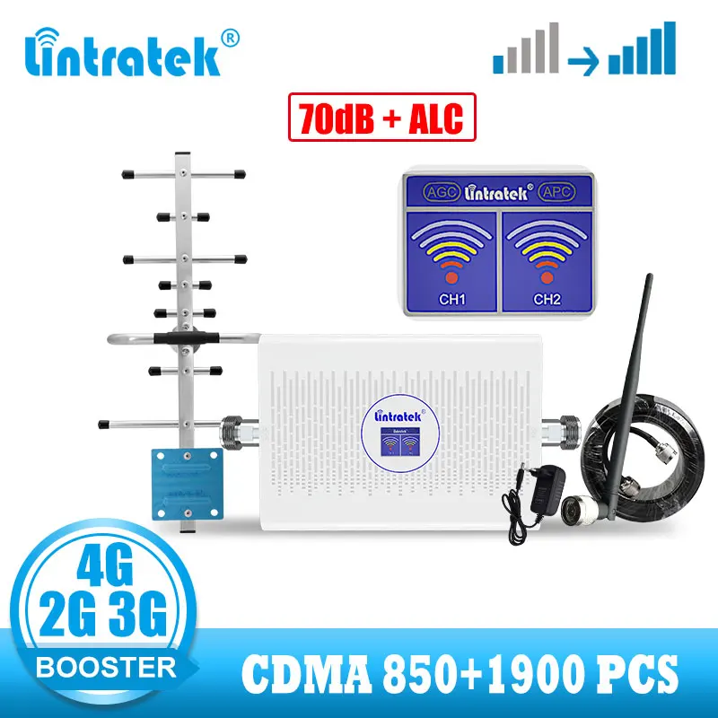 

lintratek 850 1900 mhz 4g signal booster cellular signal amplifier 70dB B5 B2 dual band 2g 3g CDMA PCS repeater Voice Data ALC