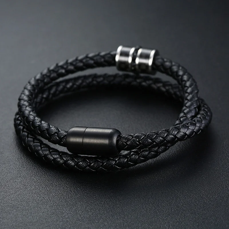 

Vnox Carbon Fiber Tube Charm Bracelet for Men Layered Braided Genuine Leather Bracelet Casual Male Jewelry