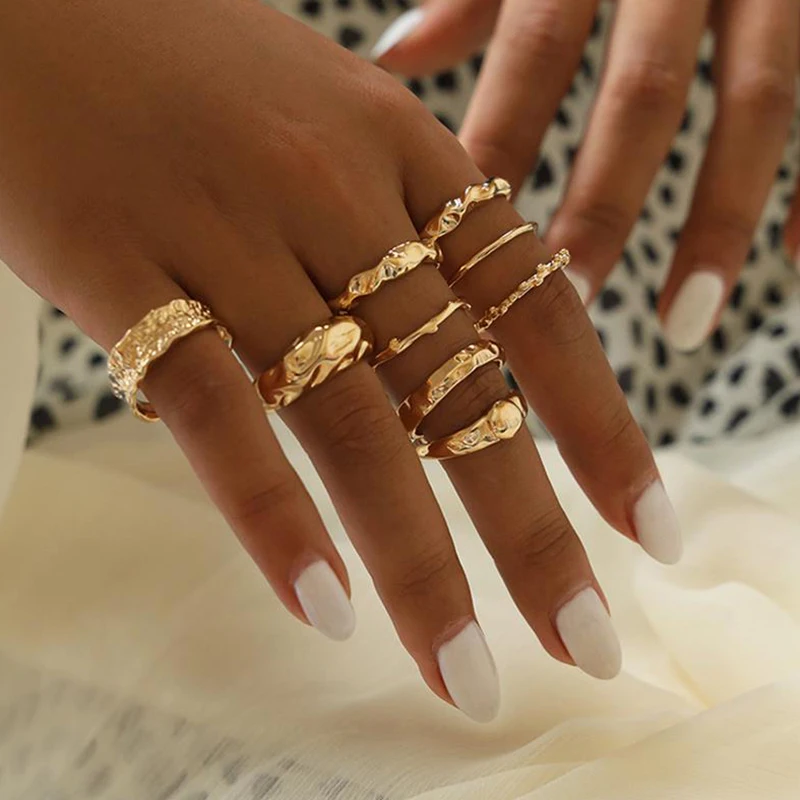 Набор простых женских колец 9 шт./компл. геометрические витые несимметричные