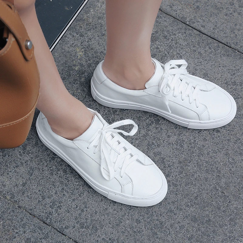 

Rizabina Women Sneakers Solid Color Real Leather Shoes Women Fashion Casual Sneakers Daily Vacation Women Footwear Size 33-40