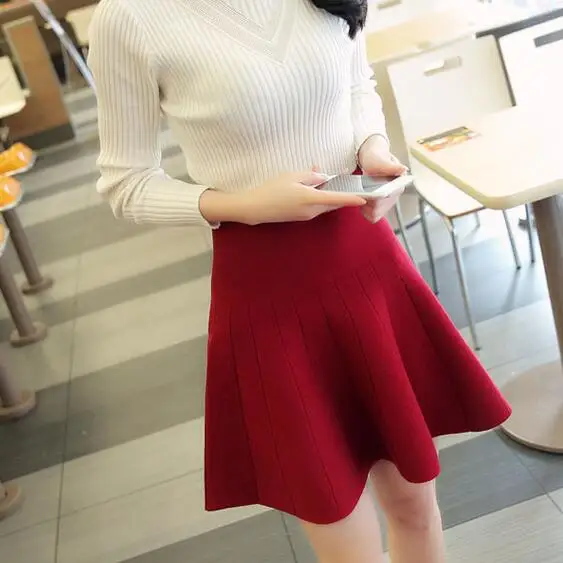 2020 мини женские юбки милые вязаные трапециевидные зимние осень черные серые