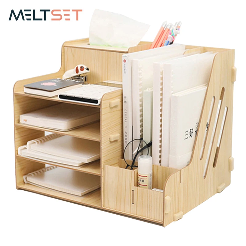 Офисный Настольный стеллаж для хранения деревянный ящик разные мелочи книги