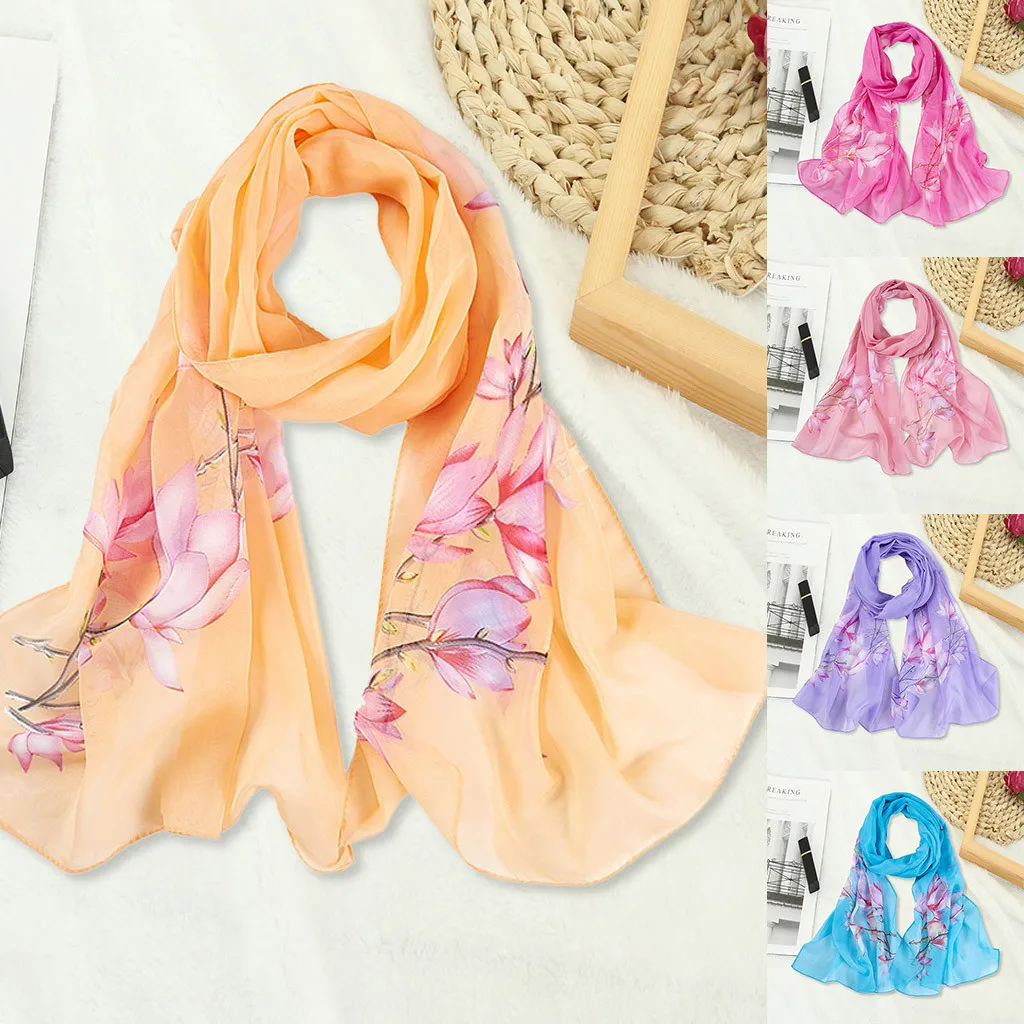Модный женский шифоновый Длинный мягкий шарф с принтом длинный пляжный шаль