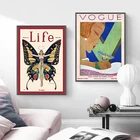 Винтажная модная Обложка для журнала, плакаты и принты с женской бабочкой, ретро настенные картины, Картина на холсте, Декор для дома и комнаты