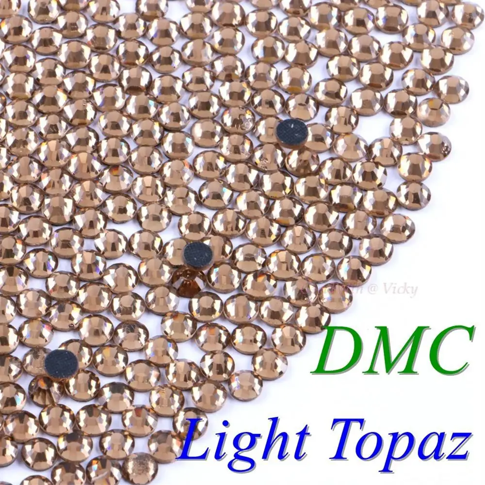 Стразы DMC для горячей фиксации всех цветов, SS6, SS10, SS16, SS20, SS30, стеклянные кристаллы, камни для горячей фиксации, приклеиваемые утюгом с плоским основанием - Цвет: Light Topaz