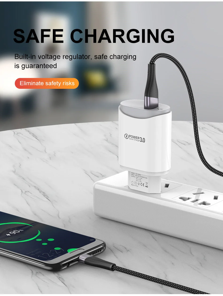 

KMPTE 18W Quick Charger QC 3.0 USB Charger Fast Charging Wall Charger US EU Plug Adapte For Samsung iPhone Xiaomi Android Phone