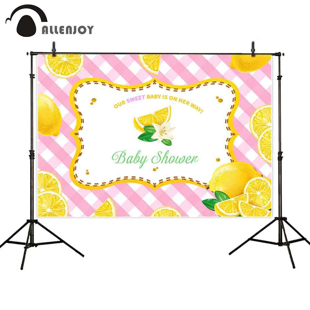 Allenjoy лимонная тема стены фон сладкий ребенок душ принцесса розовая клетчатая