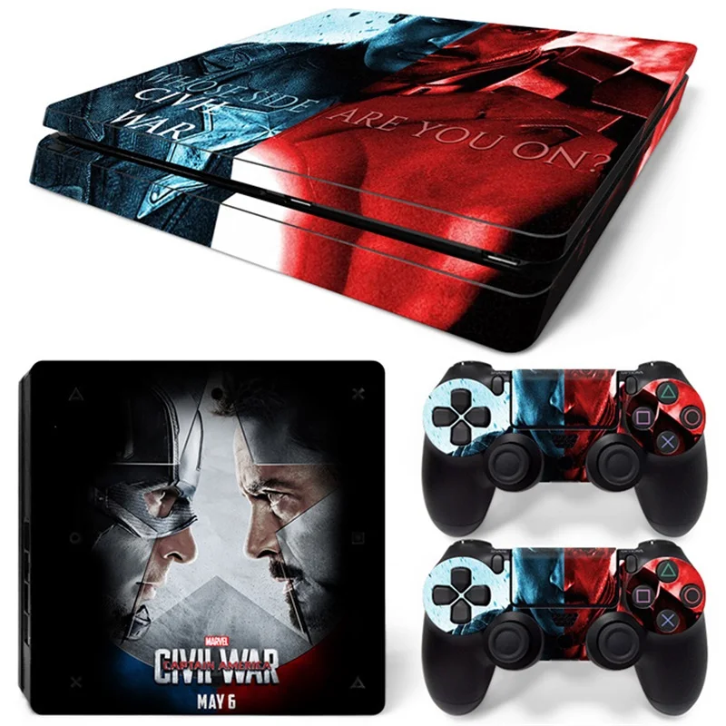 

С героями комиксов Марвел, Капитан Америка из винила и кожи Стикеры для PS4 Slim консоли и 2 контроллеры наклейки игровые аксессуары