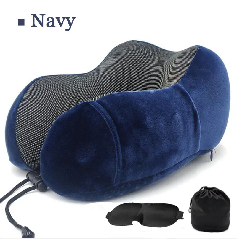 Navy pillow mask Портативная дорожная подушка для шеи, мягкая, медленная, отскок, Шейная Подушка для сна, дизайн горба, u-образная, с памятью, пена для путешествий, маска и подушка - Цвет: Navy pillow mask
