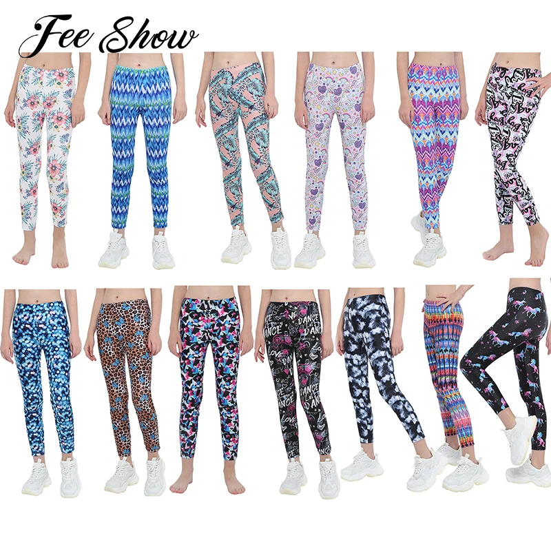 

Детские спортивные Леггинсы для девочек, леггинсы для балета и танцев, штаны с низкой талией, эластичные брюки с принтом для спортзала, бега,...