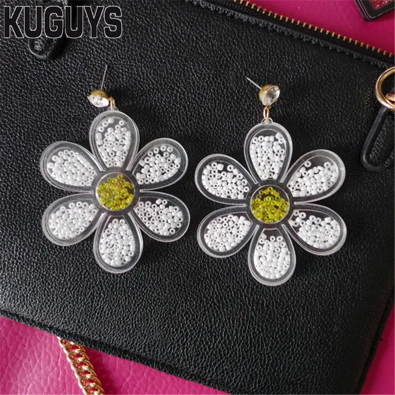 Flower KUGUYS модные ювелирные изделия Oorbellen акриловые молнии длинные серьги для женщин Pendientes Блестящие Блестки серьги-капли DJ DS Brincos - Окраска металла: Flower