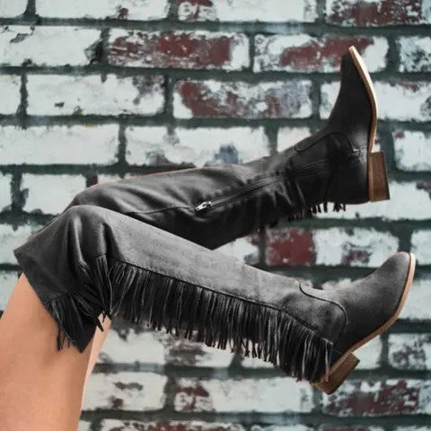 2019 г. женские ботинки зимние классические ковбойские с бахромой на высоком