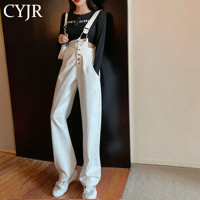 

Джинсовый комбинезон, женский комбинезон из джинсовой ткани с завышенной талией, однотонный Свободный Повседневный прямой джинсовый комби...