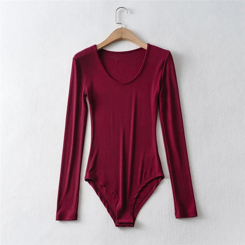 Женские комбинезоны и 2020 однотонное облегающее боди с длинным рукавом круглым