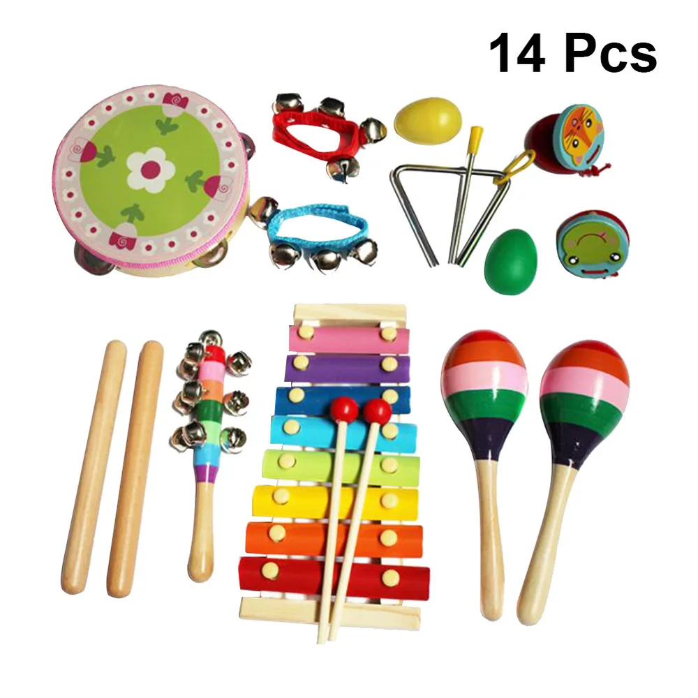 

14PC Children Percussion Instrument Set Musical Instrument Wooden Early Education Teaching Aid Percussion