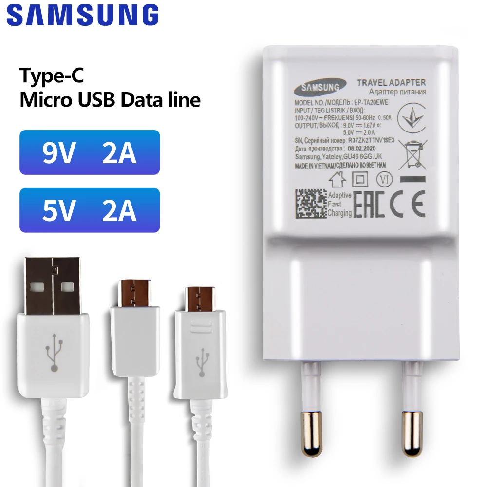 Оригинальное зарядное устройство SAMSUNG 9 в 2 А 5 В адаптер европейского стандарта