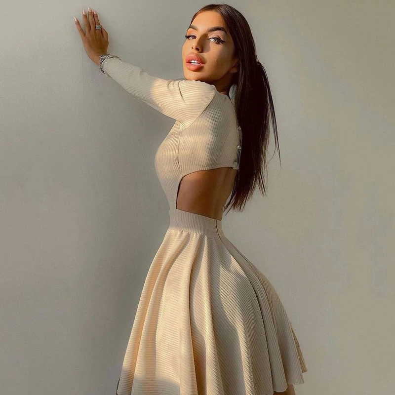 Женское трикотажное ажурное платье привлекательное плиссированное с длинным