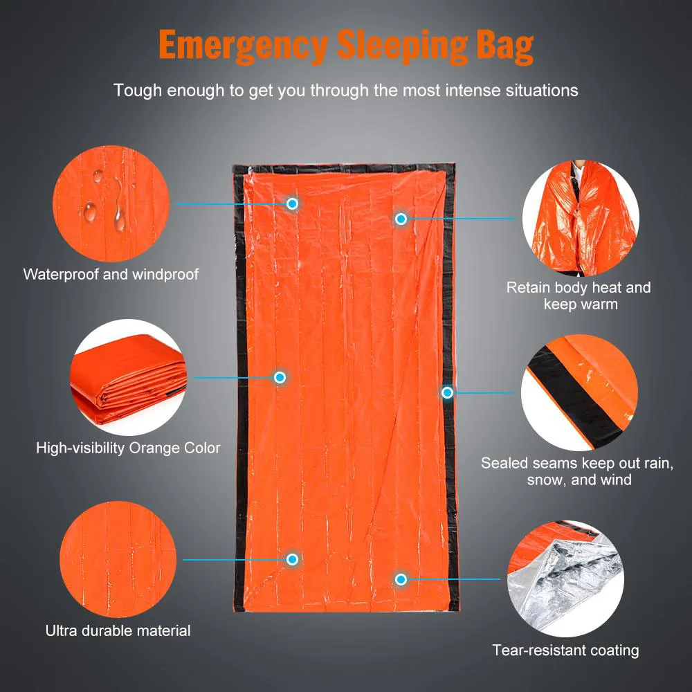 

Outdoor Bivy Emergency Sleeping Bag Camping Survival Thermal Blanket Mylar Waterproof Emergency Gear Compact Windproof Durable