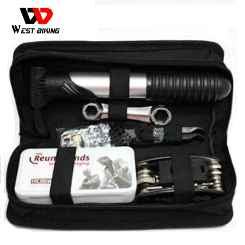 

WEST BIKING Portable Multi-function Cycling Bicycle Repair Tool Bag Pump Tire Rubber Patch Tool Set Parches Bicycle Repair Tool