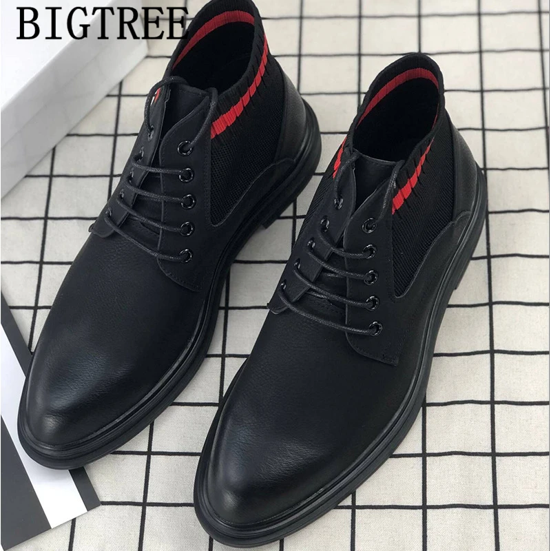 Черные кожаные ботинки Мужская обувь + мужские зимние Мужские Erkek Ayakkabi Chaussure Homme