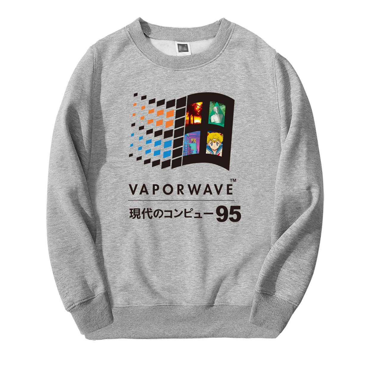 Весна Зима Vaporwave винтажный Ретро японский аниме эстетический мужской свитер толстовки хип хоп Уличная Повседневная спортивная одежда - Цвет: Gray 6