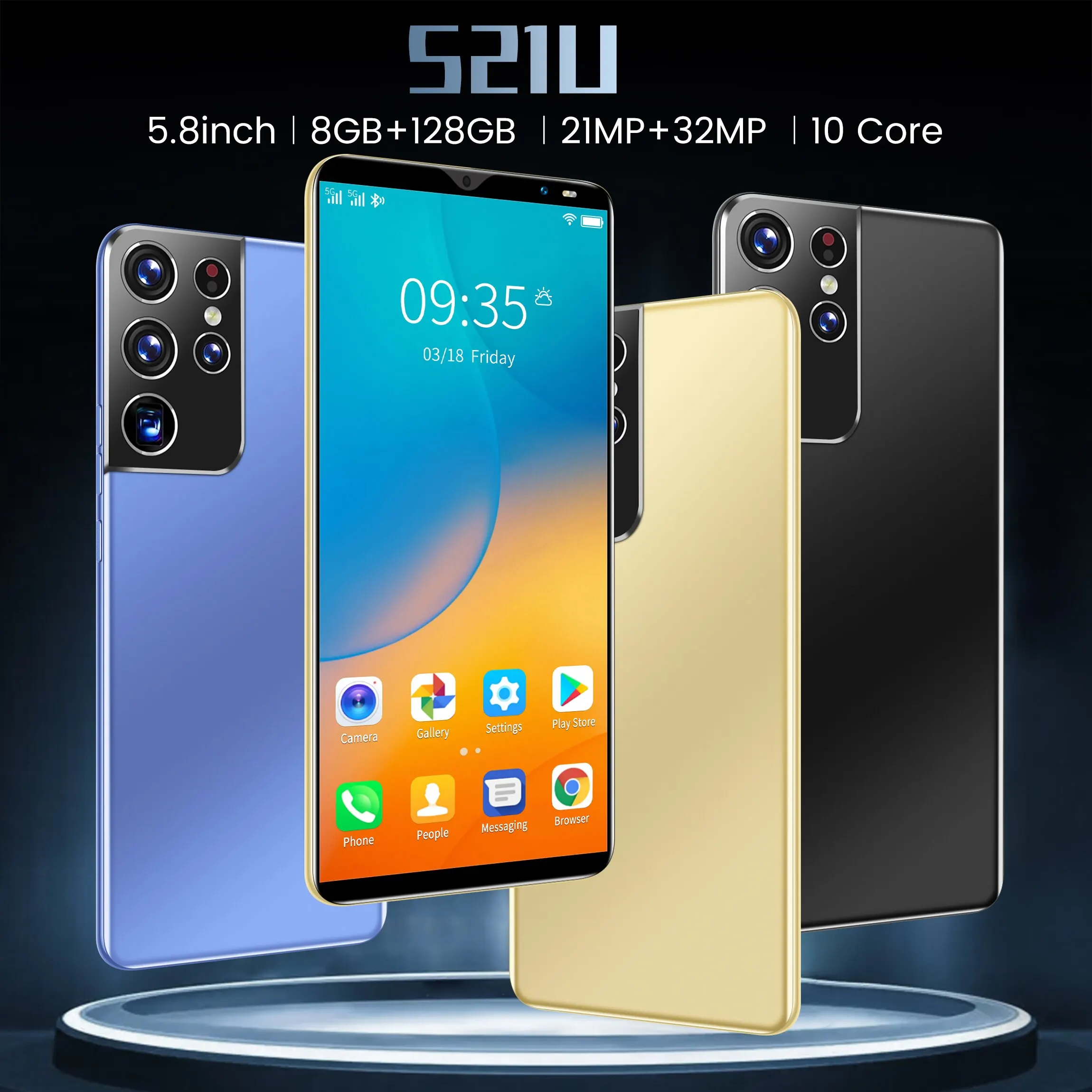

S21U Smartphone Android 5.8 Inch 8+128gb 4800mAh Fingerprint Id Smart Phone Global 4g lTE 5g 21+32Mp Double Sim Cell Phones