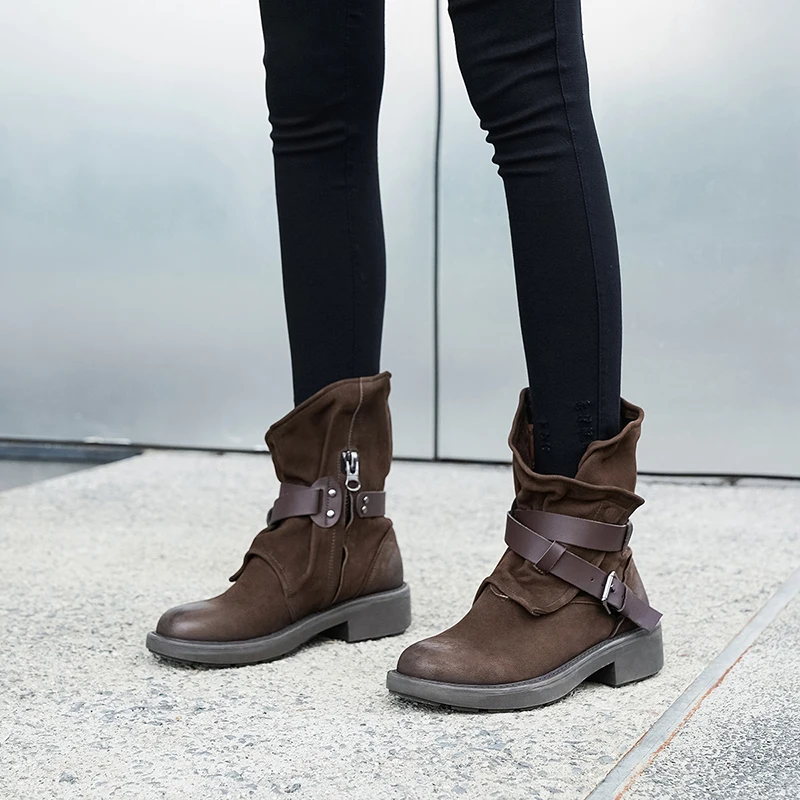 Новинка 2020 женские ботильоны Осень-зима Винтажные ботинки из натуральной кожи с