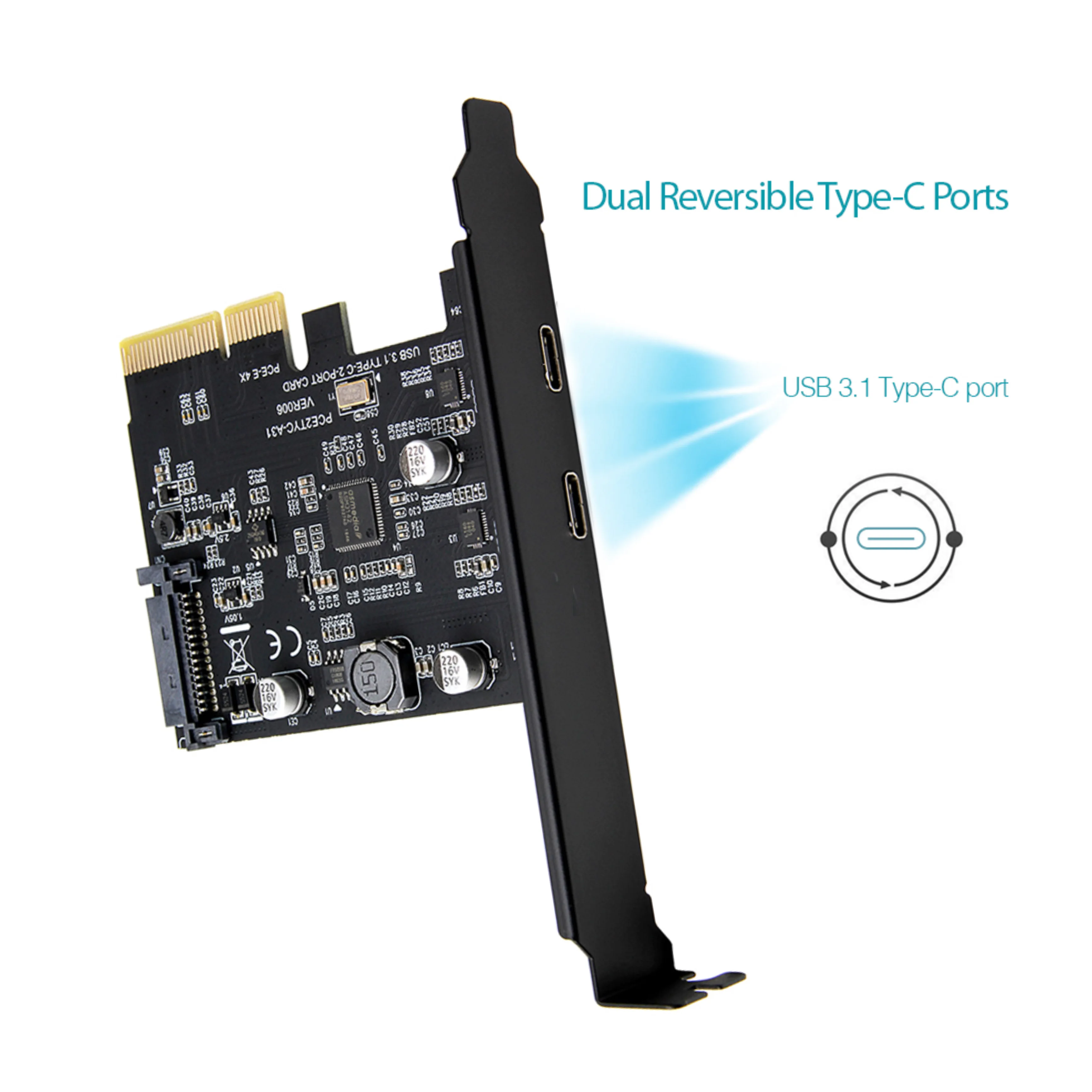 Суперскоростная карта USB 3 1 PCI Express с двумя реверсивными портами Type C 5 В 15