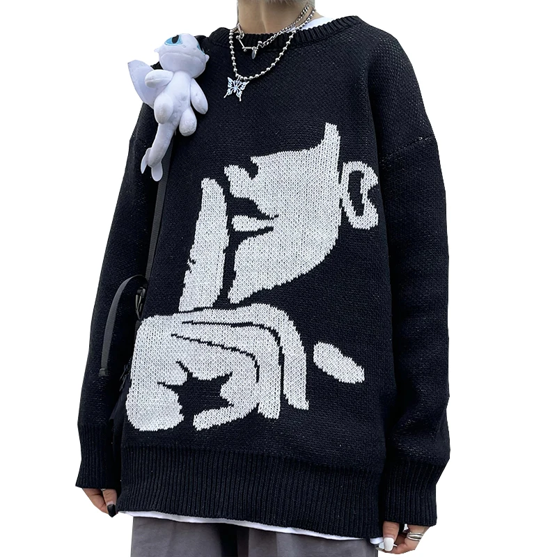 

New Autumn Sweater Women High Street Style Sweater Harajuku Cartoon Anime Sweater Loose Round Neck Pullover Vintage Man Sweater