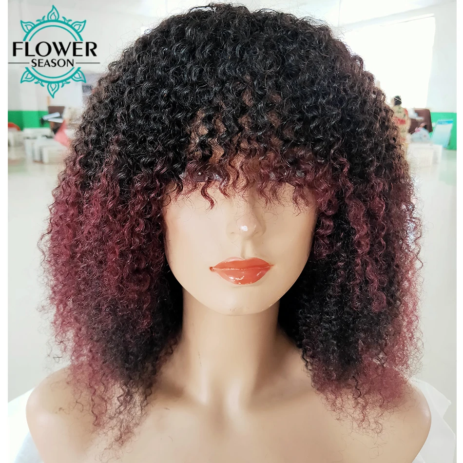 売る ブラジルの巻き毛のかつら,自然な巻き毛の縮れた髪,中程度の長さ1b/99j,バーガンディ,密度180