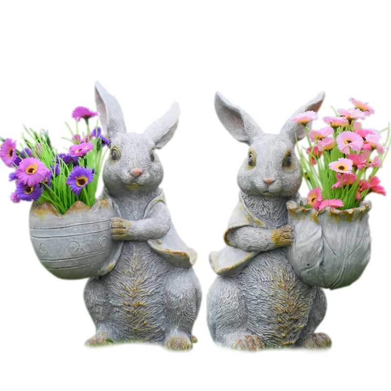 

Villa Courtyard Cartoon Simulation Animal Decoration Resin Rabbit Flower Pot Ornaments Garden Landscape Statue Figurines Crafts