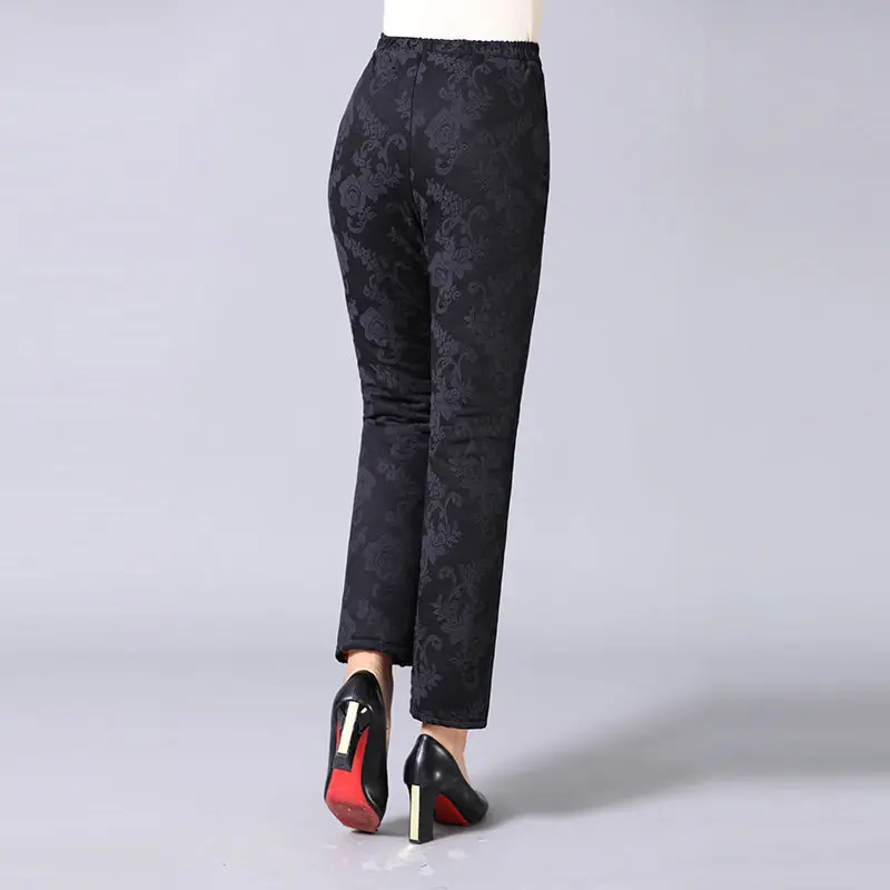

2021 Winter Middle-aged Women Down Cotton Trousers Thick High-waist Straight Pants Female Warm Casual Trousers Clothing A352