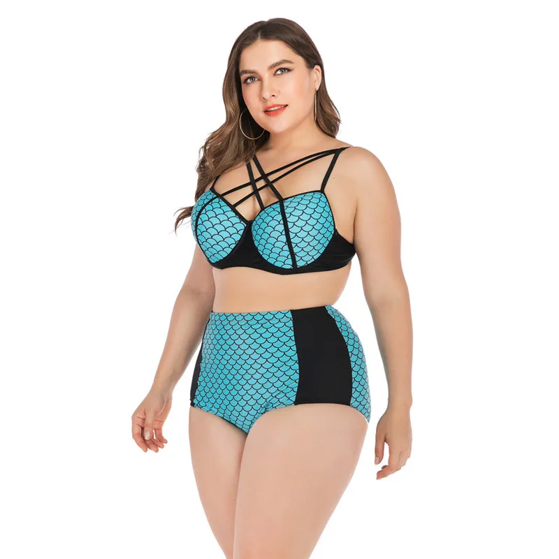 Для женщин s размера плюс 4XL рыбьей чешуи печати Разделение купальники бикини 2020