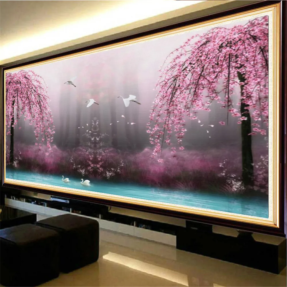 

Набор для алмазной живописи 5D «сделай сам», пейзаж, вишневые деревья, лебедь, алмазная живопись, алмазная вышивка крестиком Стразы, домашний...