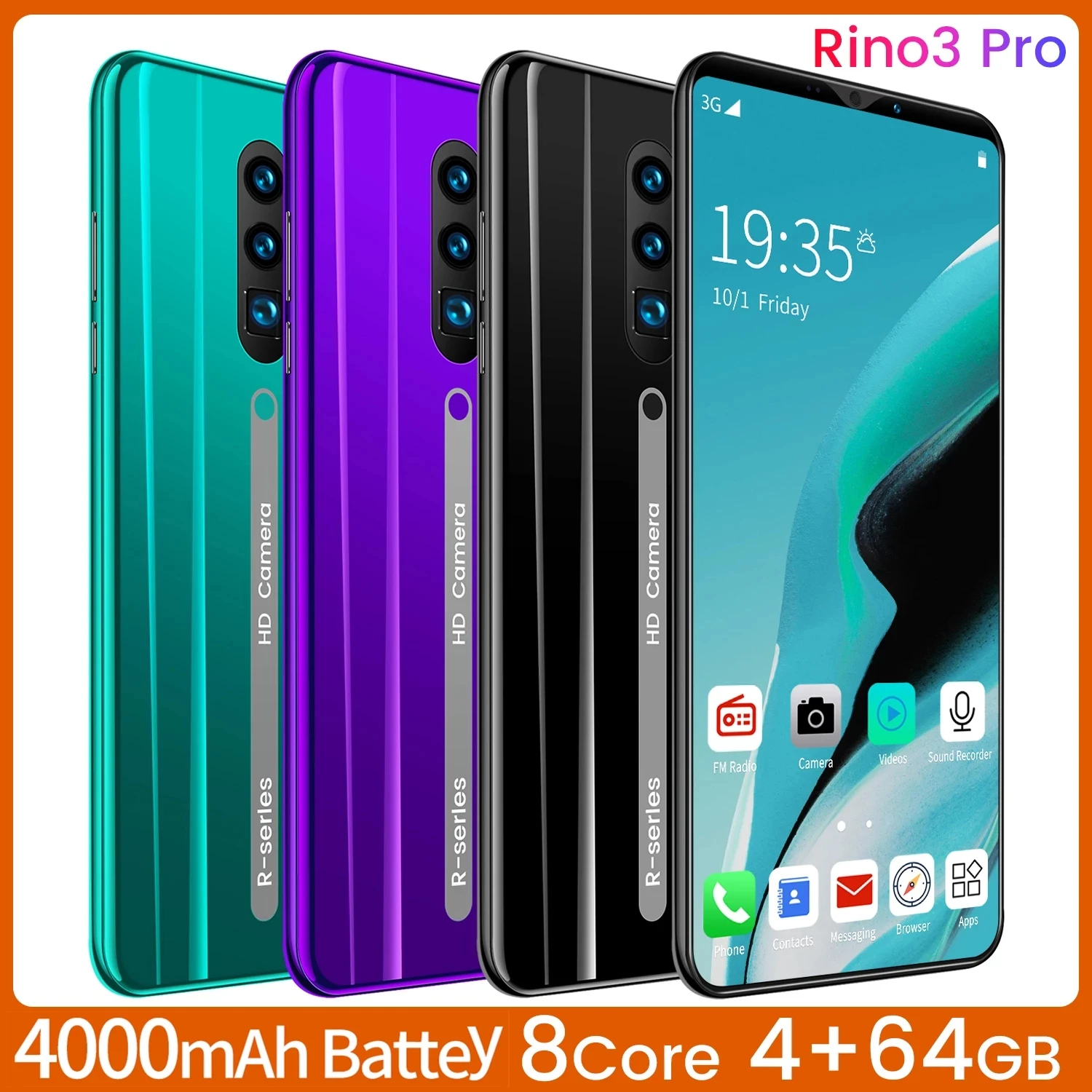 

Rino3 Pro Global Version 8Core 6GB+128GB HD Full Screen 8+13MP 4000mAh Battery Fingerprint Unlocked SmartPhone Android 10