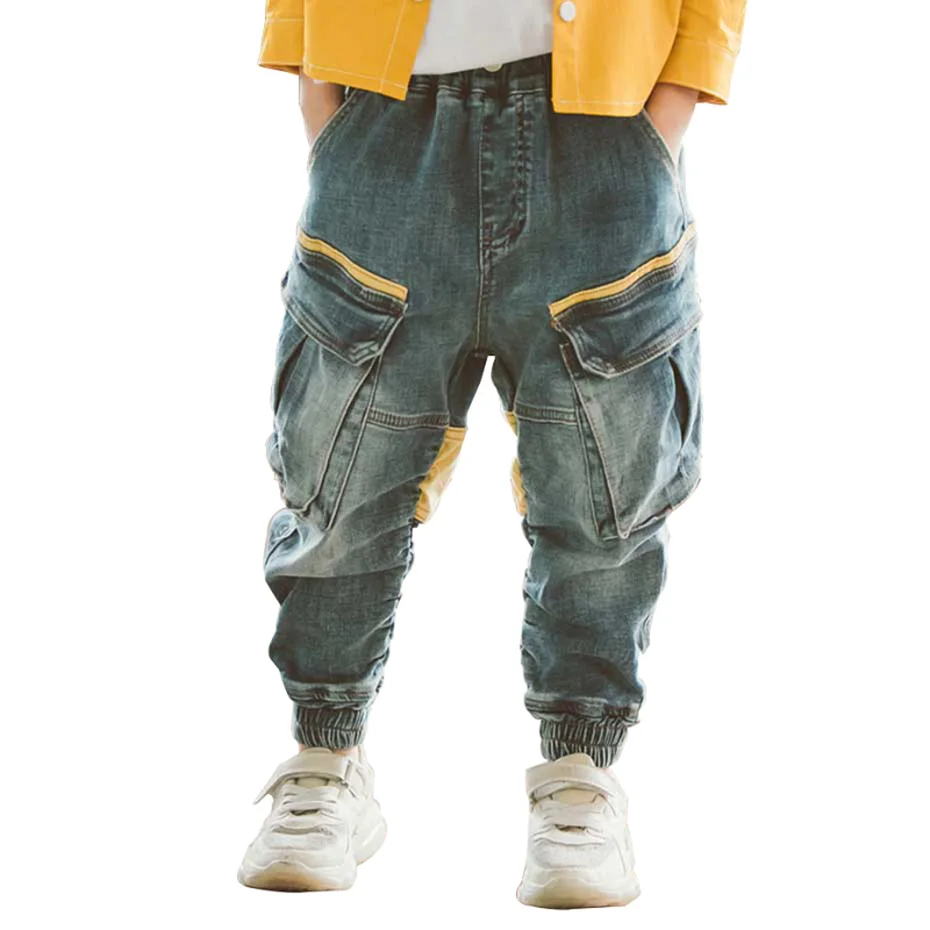 Джинсы для мальчиков лоскутные джинсы модные брюки карго детские весна осень