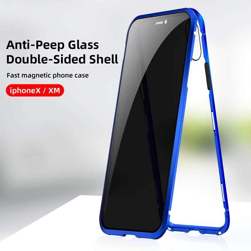 Металлический магнитный анти-вид чехол для телефона для iphone XR XS Max X 6 7 8 Plus Защитное стекло для сохранения личной информации закаленное стекло крышка