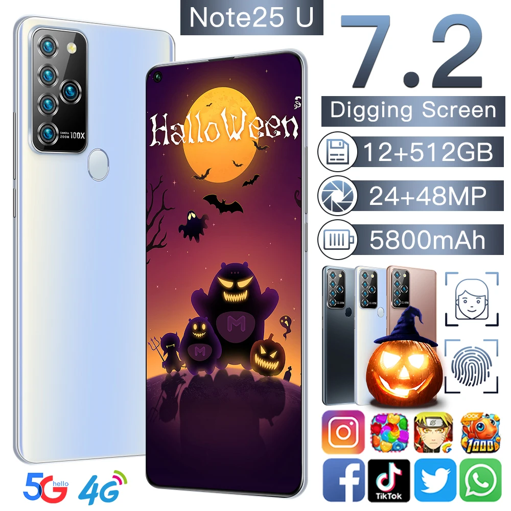 

Smartphone Note25USmartphone Unlocked Android 12+512G Ram 7.2inch Water Drop Screen Smartphone Cell Phone