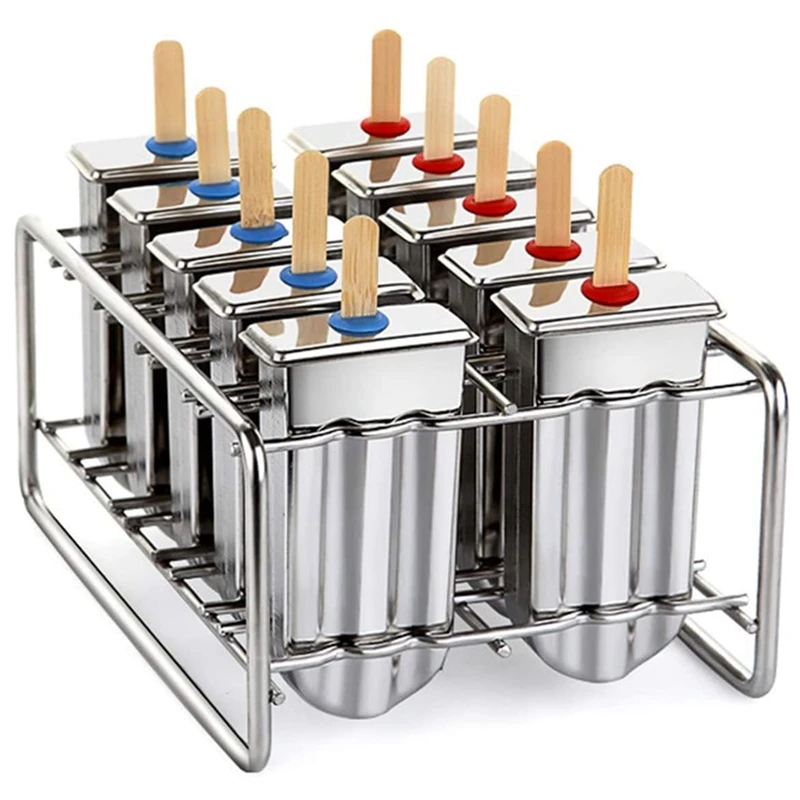 

Stainless Steel Ice Lolly Popsicle Molds, Homemade Ice Makers With Tray/Reusable Bamboo Sticks/Bags/Cleaning Brush