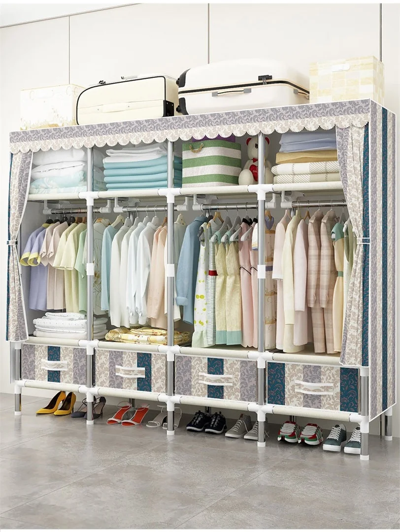 Cloth Wardrobe Simple Drawer Wild Assembly Storage Steel Thicken Double Rack Hanging | Мебель