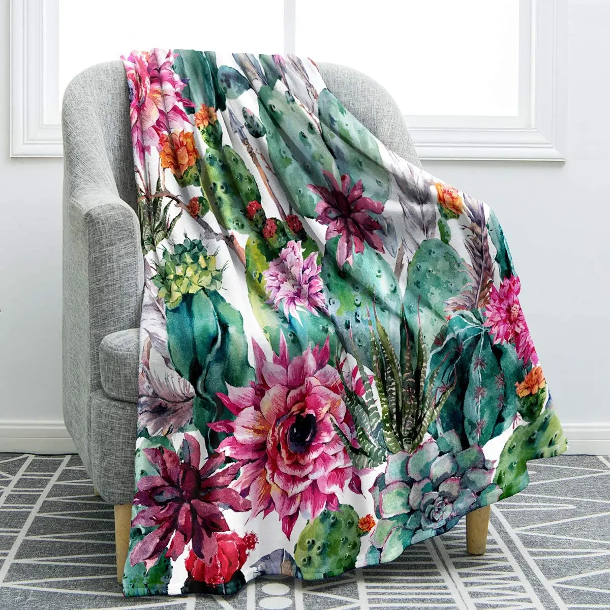 

Cactus Flower Blanket Soft Warm Lightweight Print Throw Blanket for Kids Adults Women Gift