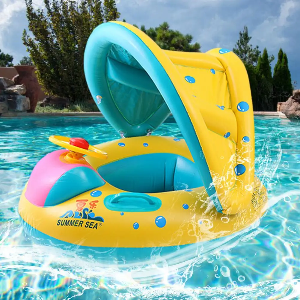 

Inflatable Swimming Ring Baby Summer Swimming Pool Swan Swim Float Inflatable Steering Wheel Sunshade Swimming Rings