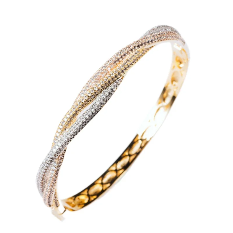 

Shining Full Rhinestone CZ Three Colors Knitting Bangle For Women