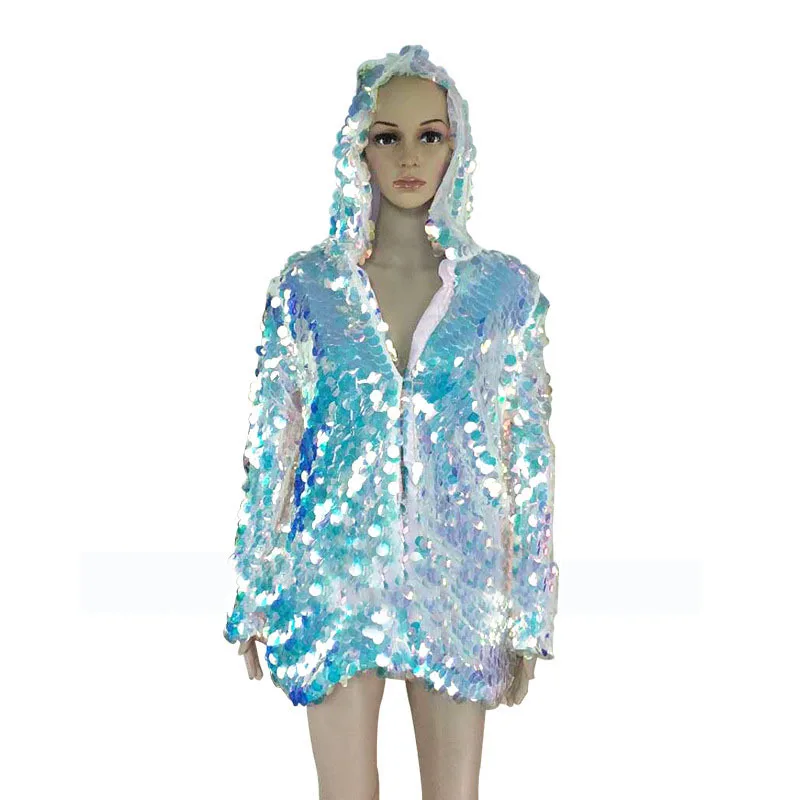 

Laser Sympony Hologram Glitter Full Sequins Jacket Cosplay Stage Show Coat Magic Blue