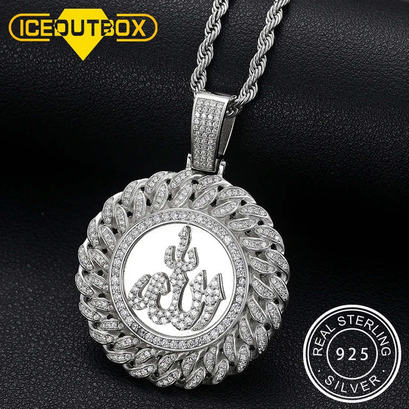 

925 Sterling Silver Muslim Islam Allah Pendant Necklace Full Crystal Iced Out Chain Necklace Religious For Mens Hip Hop Jewelry
