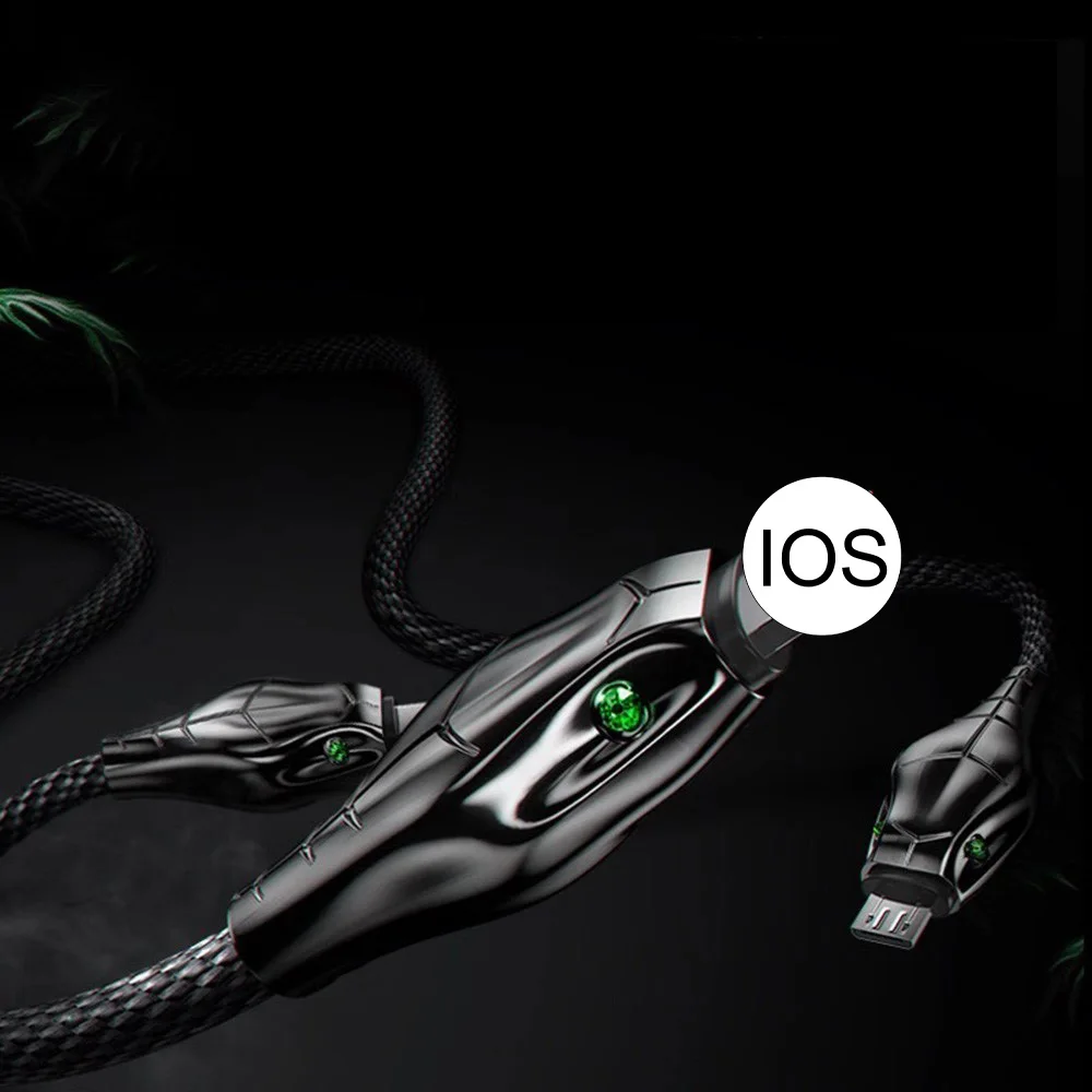 

3A Fast Charger Black Mamba LED Indicator Micro USB Cable Usb Type C Charger Cord For Samsung Huawei Usb C Cable For Xiaomi