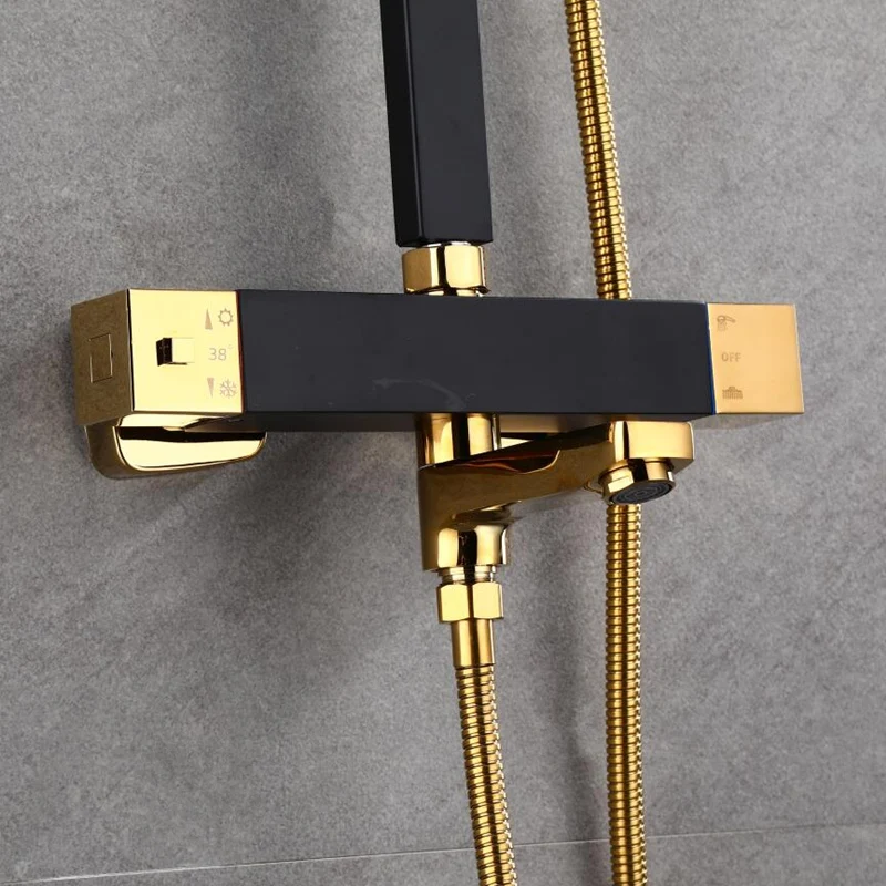 Термостатический смеситель для душа кран горячей и холодной воды золотистого