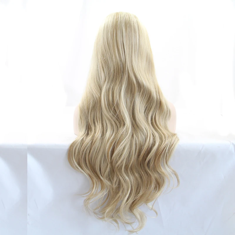 Long Synthetic Lace Front Wig Gold Ombre Blonde Curly Body Wave Wigs For Black Women Frontal Cosplay Drag Queen Everyday Hair