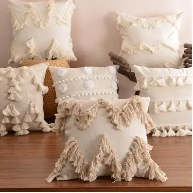 

Nordic homestay style cotton tassel pillowcase living room bedroom cushion cover
