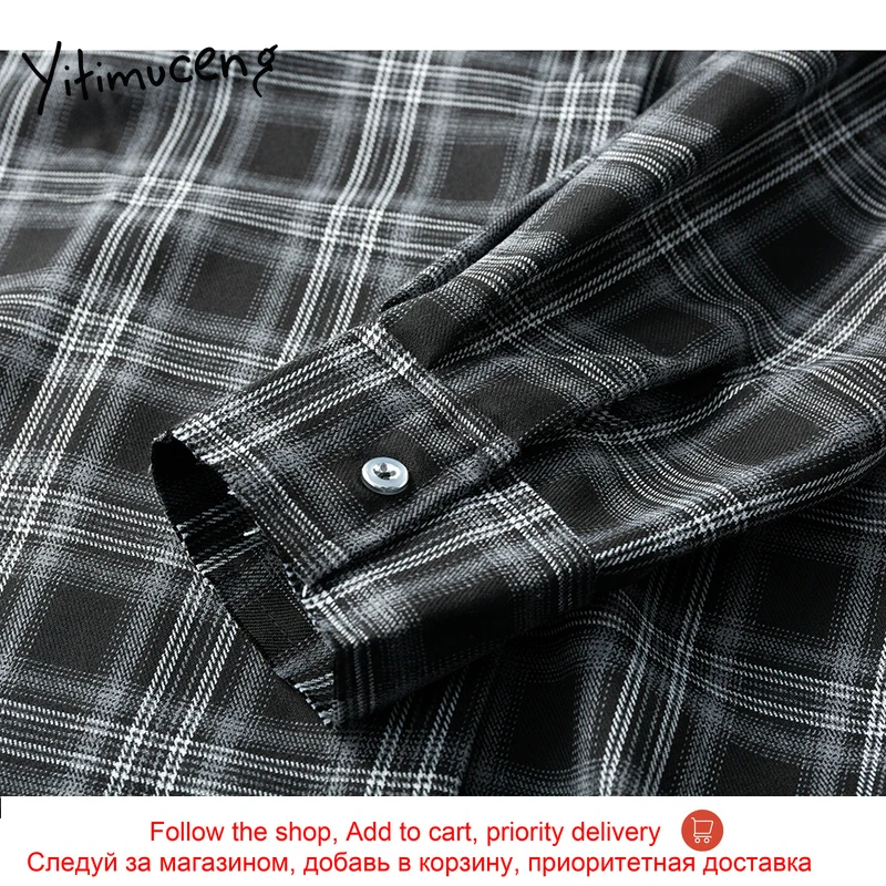 

Yitimuceng Plaid Blouse Women Vintage Button Shirts Long Sleeve Turn-down Collar Straight 2021 Spring Korean Fashion New Tops